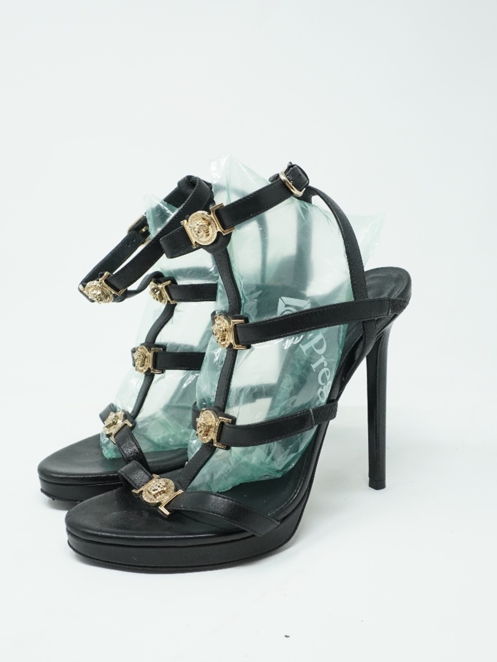 VERSACE Medusa Insignia Leather Gladiator Sandals, Size 36, 5.5 US